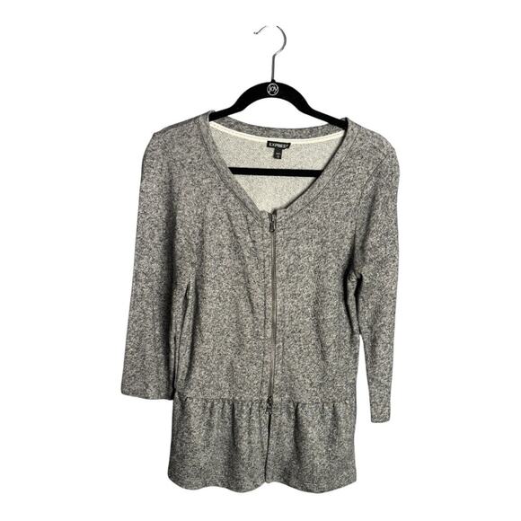Express Gray Zipper Front Peplum Sweater Size Medium - Picture 1 of 7